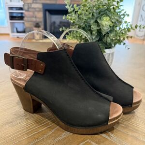 Dansko Reggie Black Leather Peep Toe Slingback Wedge Sandals Women EU 40